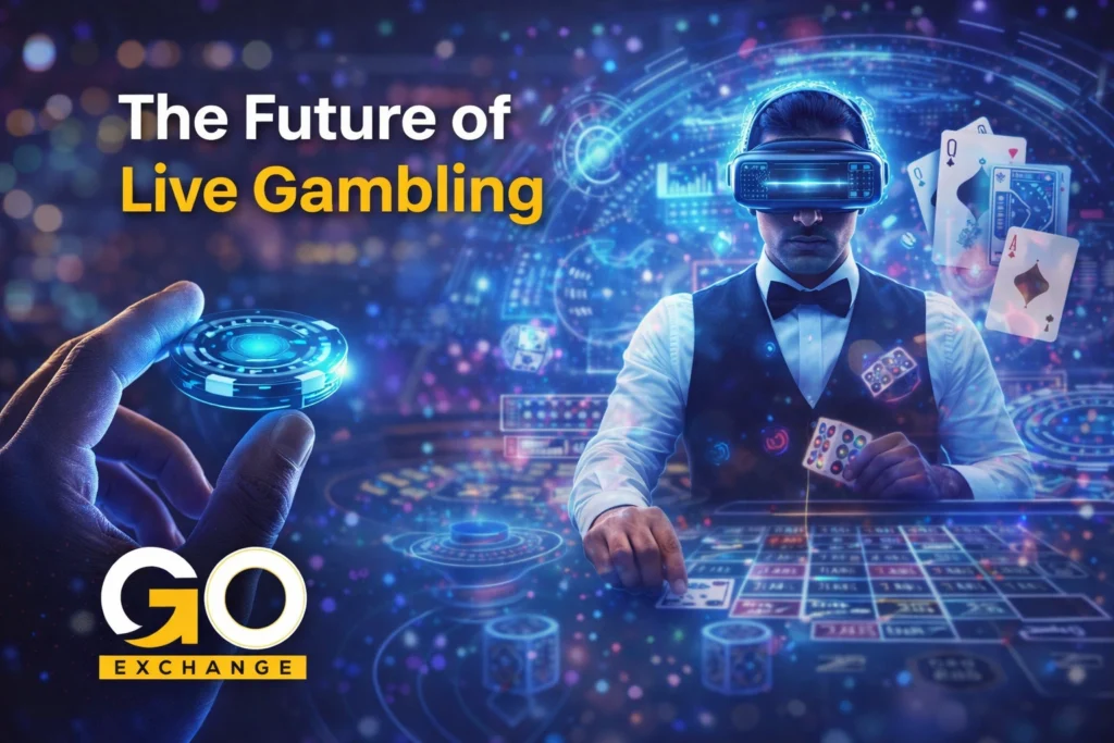 The future of live gambling showing advanced technology virtual casino and GoExchange logo